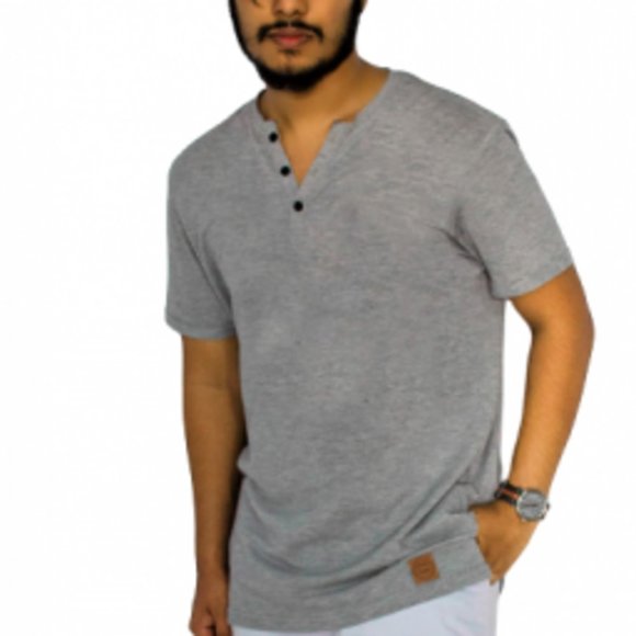 Y Neck Mens Cotton Pique Henley. Free Shipping - Picture 6 of 7